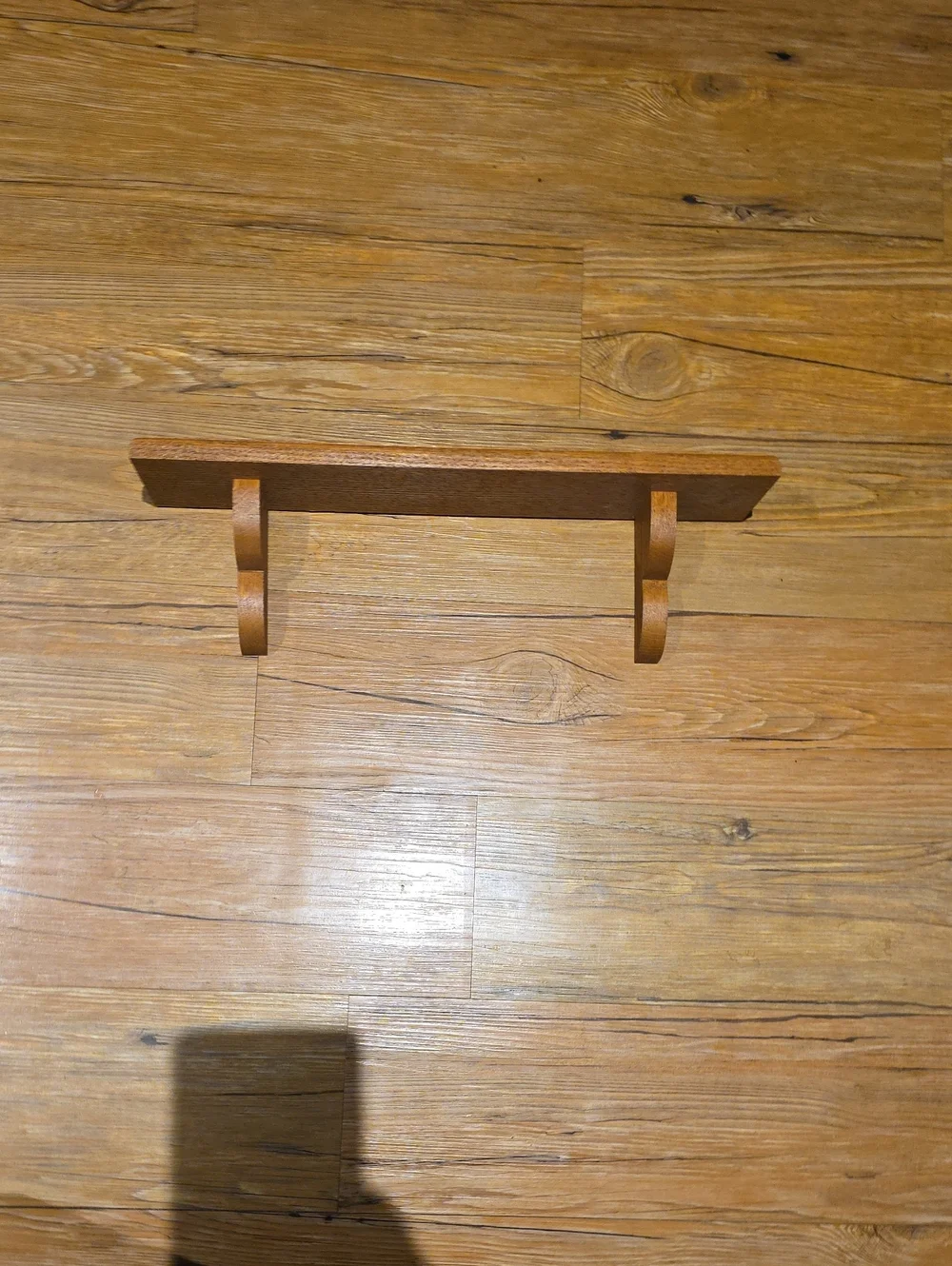 Wooden Wall Shelf with Double Hooks - Brown